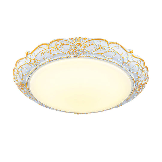Rounded Cream Glass Led Ceiling Lamp - Traditional Bedroom Lighting In White - Gold