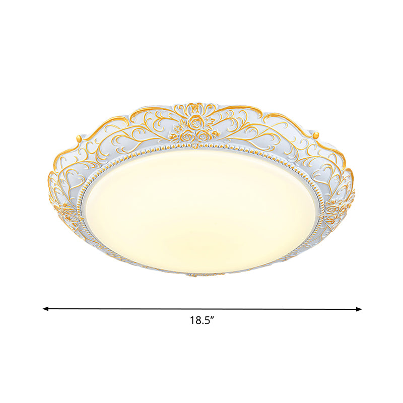 Rounded Cream Glass Led Ceiling Lamp - Traditional Bedroom Lighting In White-Gold