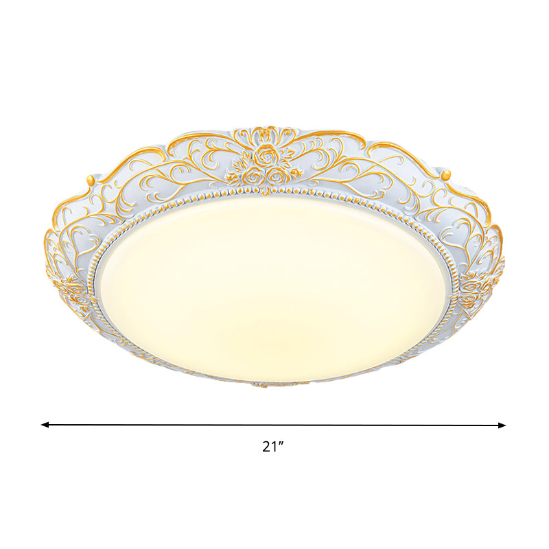 Rounded Cream Glass Led Ceiling Lamp - Traditional Bedroom Lighting In White - Gold