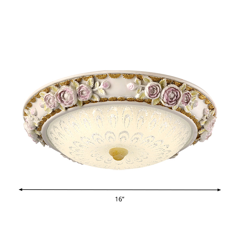 Led Dome Ceiling Lamp With Blossom Accent - White Milky Glass Flush Mount Sizes: 12’ 16’ 19.5