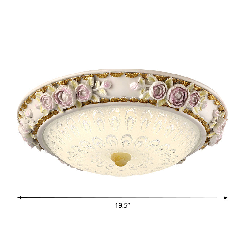 Led Dome Ceiling Lamp With Blossom Accent - White Milky Glass Flush Mount Sizes: 12’ 16’ 19.5
