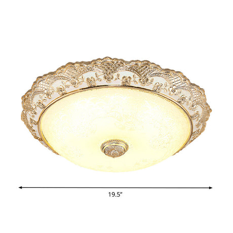 Gold Led Flush Mount Ceiling Light With Traditional Cream Glass Dome Design – Perfect For Bedroom