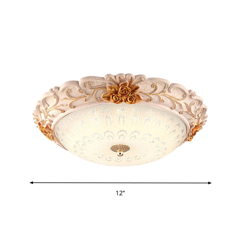 12’/16’/19.5’ Led Flush Mount Lighting With Opal Blown Glass Shade - White - Gold Retro Ceiling Lamp