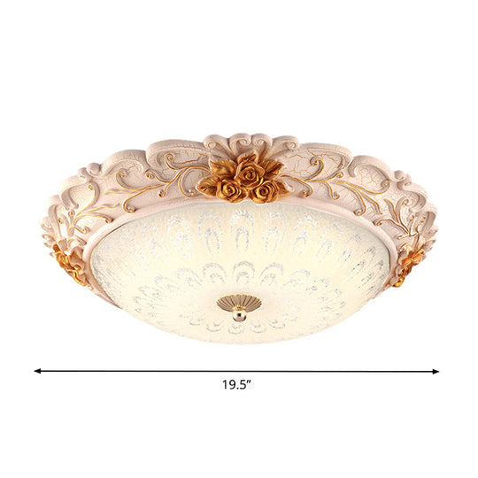 12/16/19.5 Led Flush Mount Lighting With Opal Blown Glass Shade - White-Gold Retro Ceiling Lamp