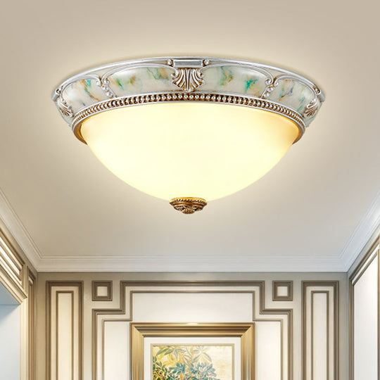 Ivory Glass Flushmount Traditional Corridor Light - 1 Head Silver Dome 11’/15’/19’ Diameter / 11’