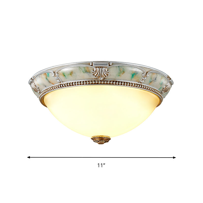 Ivory Glass Flushmount Traditional Corridor Light - 1 Head Silver Dome 11’/15’/19’ Diameter