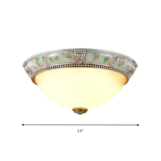 Ivory Glass Flushmount Traditional Corridor Light - 1 Head Silver Dome 11’/15’/19’ Diameter