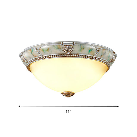 Ivory Glass Flushmount Traditional Corridor Light - 1 Head Silver Dome 11/15/19 Diameter