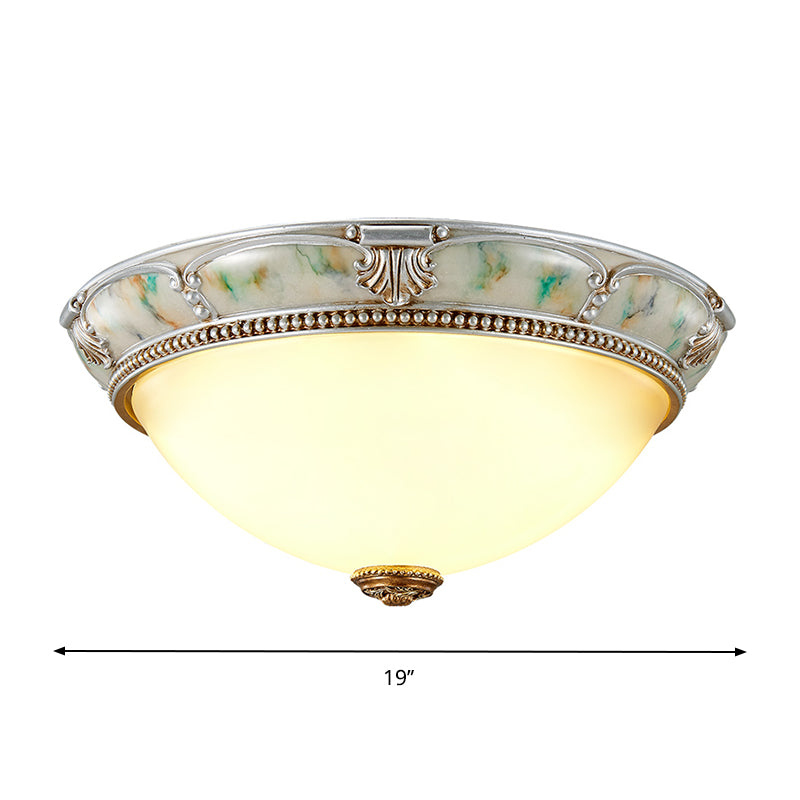 Ivory Glass Flushmount Traditional Corridor Light - 1 Head Silver Dome 11/15/19 Diameter