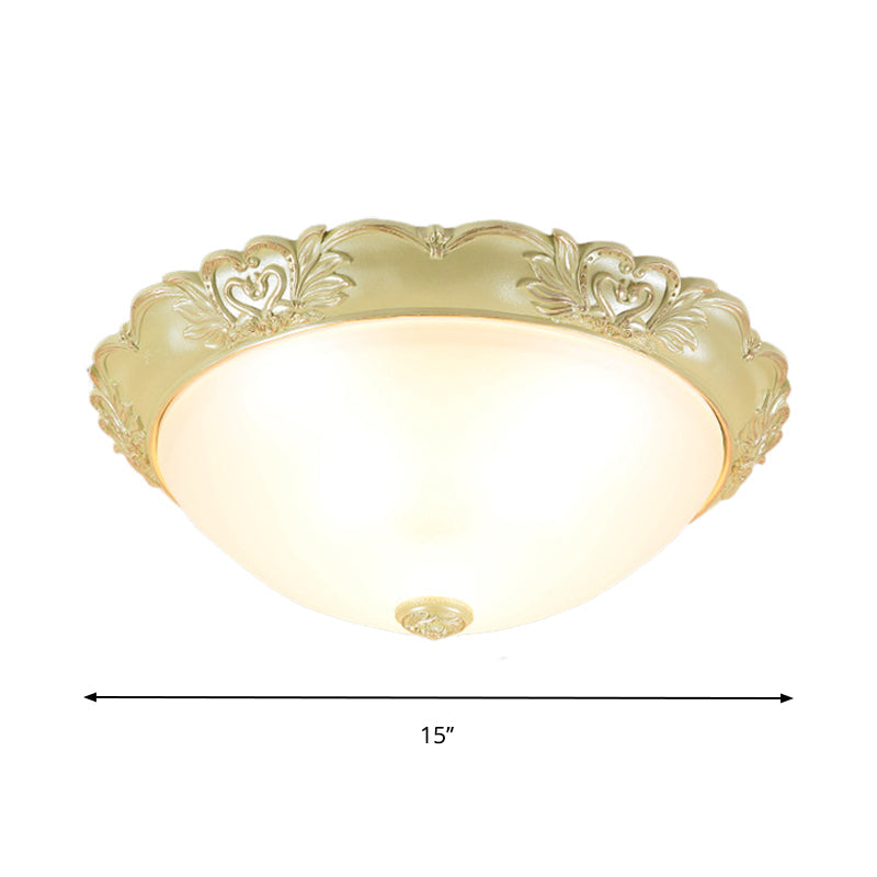 Beige Retro Flush Mount Light Fixture With Cream Glass Dome - Available In 3 Sizes