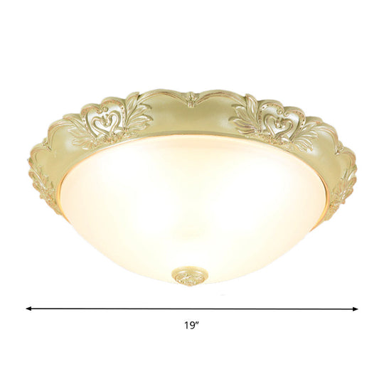 Beige Retro Flush Mount Light Fixture With Cream Glass Dome - Available In 3 Sizes