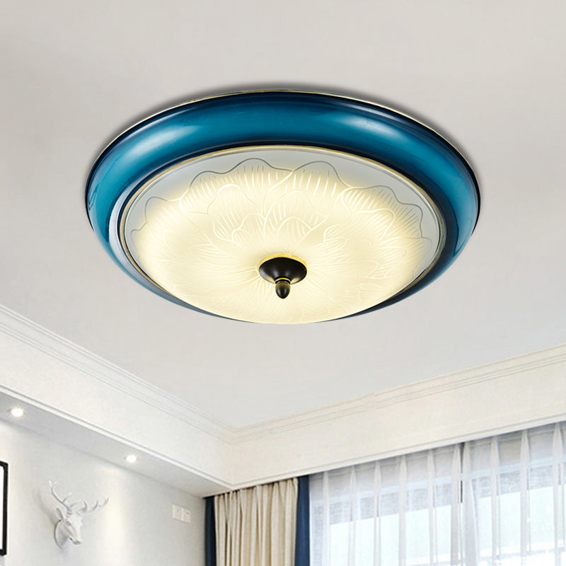 Retro Style Blue Glass Led Flushmount Light For Bedroom 16’/20’ Wide