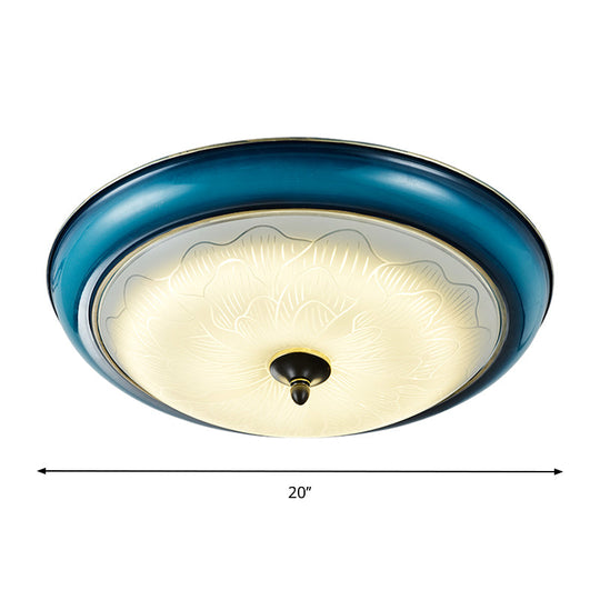 Retro Style Blue Glass Led Flushmount Light For Bedroom 16/20 Wide