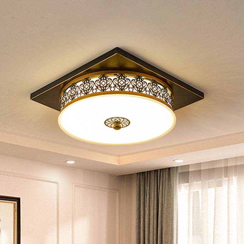 Opaline Glass Led Ceiling Light Fixture In Traditional Black Drum Design - 12/16/19.5 / 12