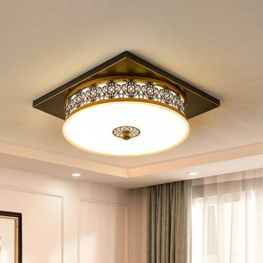 Opaline Glass Led Ceiling Light Fixture In Traditional Black Drum Design - 12/16/19.5 / 12