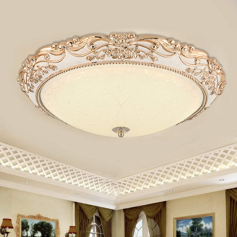 Vintage Gold Led Flush Mount Light With Domed Opaque Glass Shade - 14’/16’/20’ Width