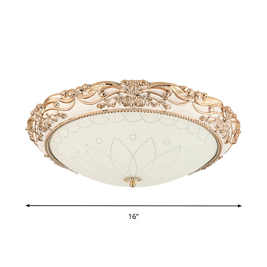Vintage Gold Led Flush Mount Light With Domed Opaque Glass Shade - 14/16/20 Width Warm/White Living