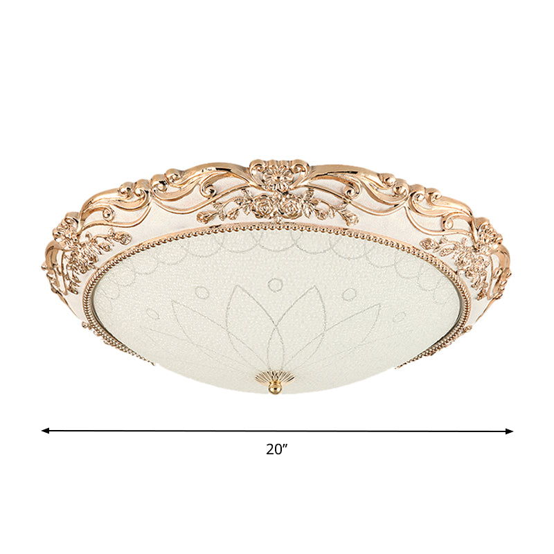 Vintage Gold Led Flush Mount Light With Domed Opaque Glass Shade - 14/16/20 Width Warm/White Living