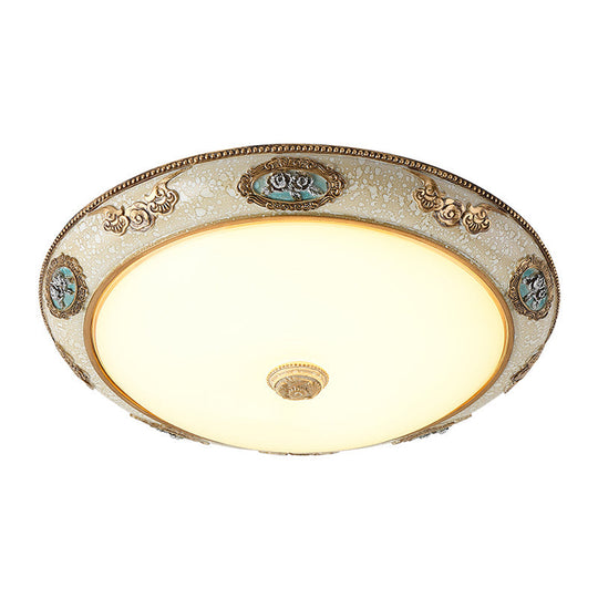 Retro Style Dome Opal Glass Flush Mount Led Bedroom Ceiling Light Fixture - Gold Finish Warm/White