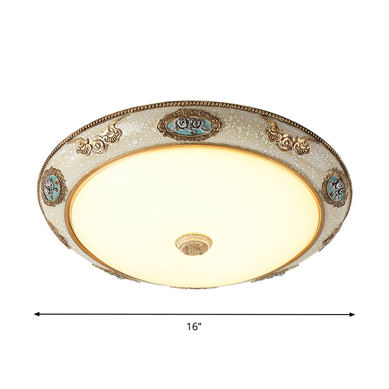 Retro Style Dome Opal Glass Flush Mount Led Bedroom Ceiling Light Fixture - Gold Finish Warm/White