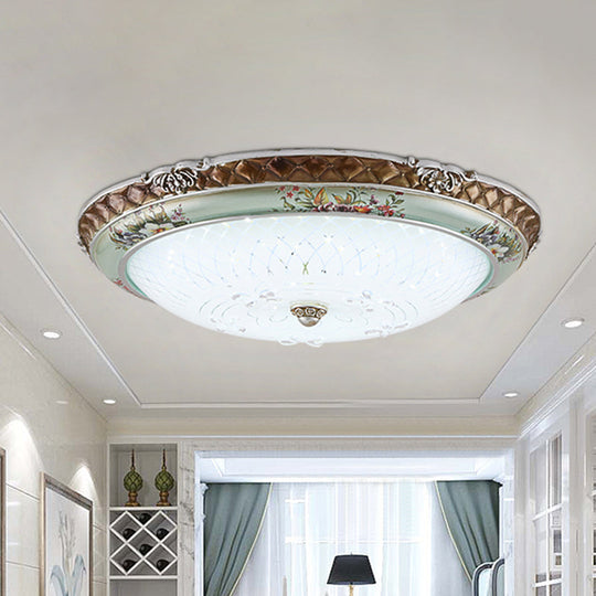 Traditional Style Blue-Brown Led Flush Mount Light Fixture With Cream Glass Domed Design -