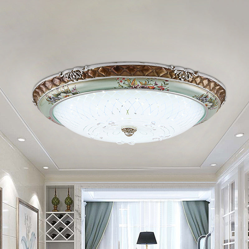 Traditional Style Blue - Brown Led Flush Mount Light Fixture With Cream Glass Domed Design -