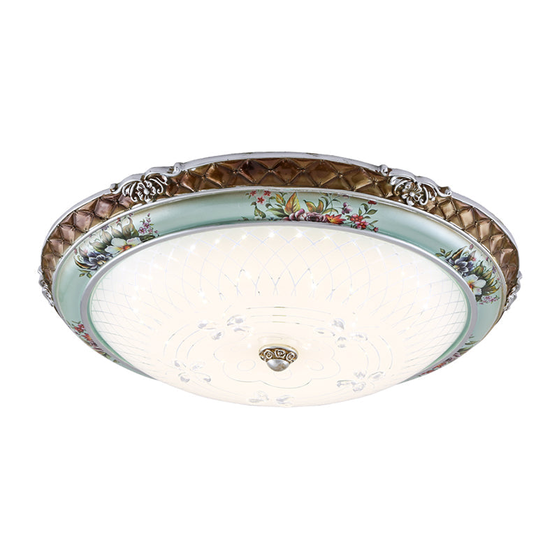Traditional Style Blue - Brown Led Flush Mount Light Fixture With Cream Glass Domed Design -