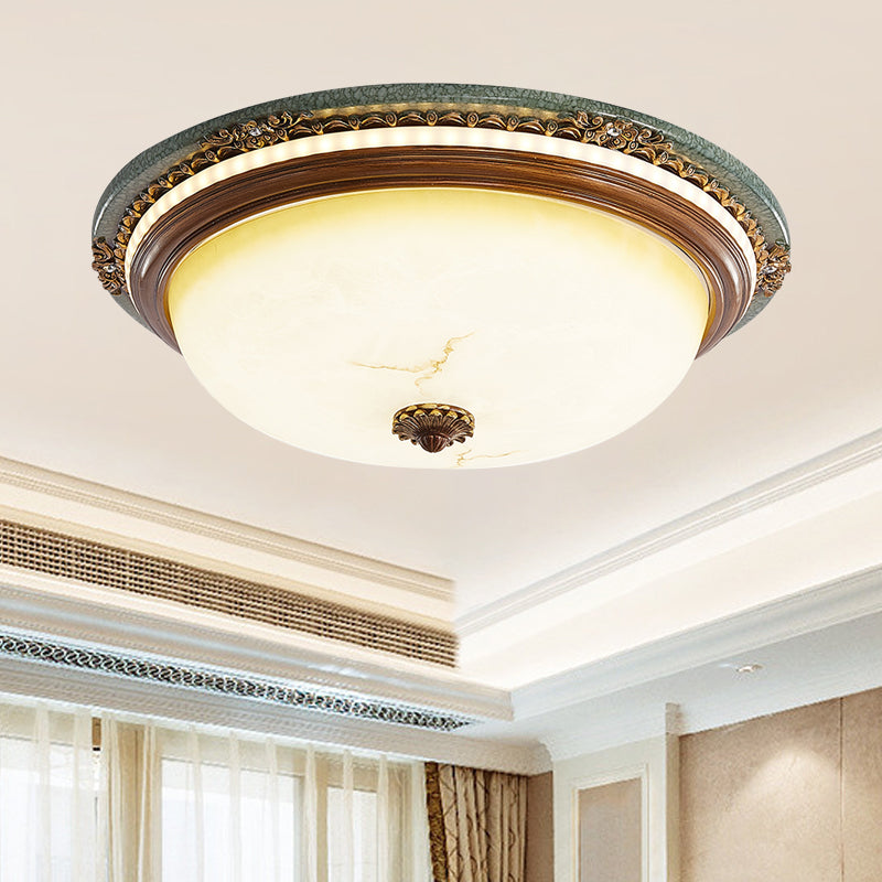 Vintage Style Opaline Glass Led Dome Flush Mount Ceiling Light In Brown - 14’/16’/20’ Width / 14’