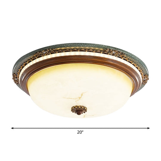 Vintage Style Opaline Glass Led Dome Flush Mount Ceiling Light In Brown - 14’/16’/20’ Width