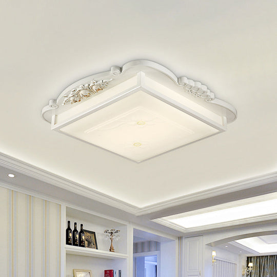 Vintage Led Square Flush Mount Light With Opaline White Glass - Perfect For Living Room