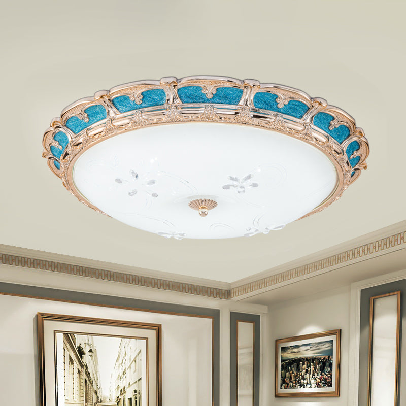 Opal Glass Domed Flush Light Fixture Countryside Led Bedroom Mounted Lamp 13/16/19.5 In Blue With