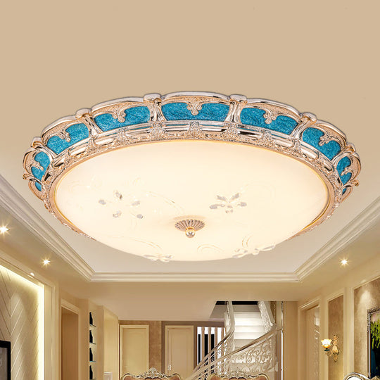 Opal Glass Domed Flush Light Fixture Countryside Led Bedroom Mounted Lamp 13/16/19.5 In Blue With