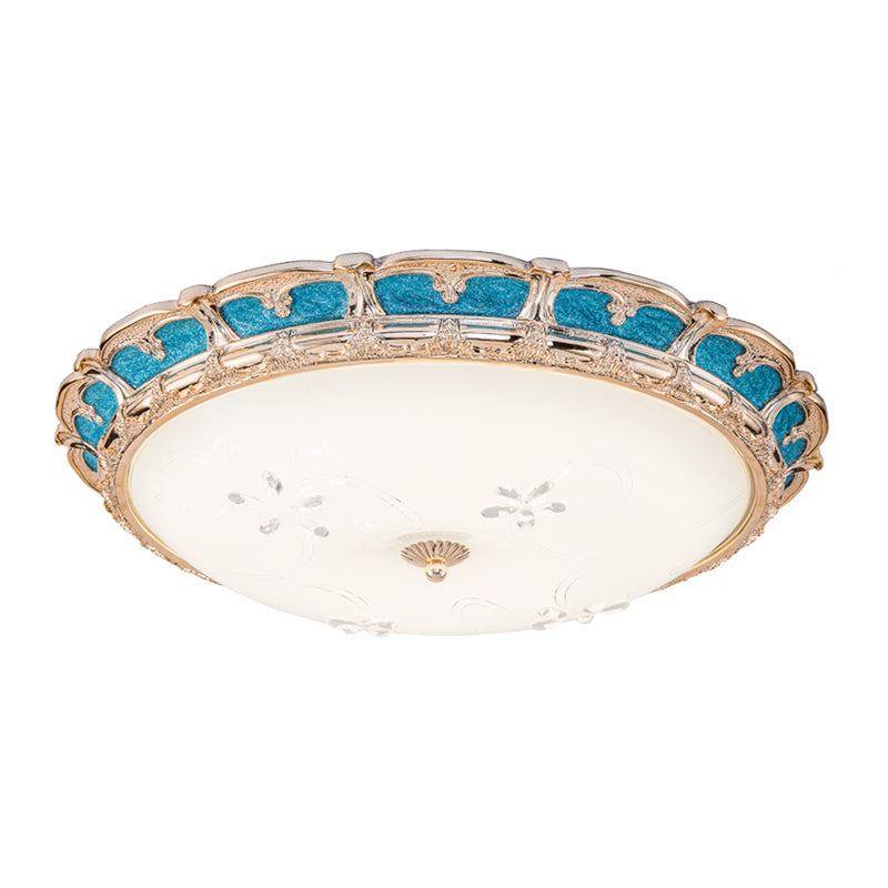 Opal Glass Domed Flush Light Fixture Countryside Led Bedroom Mounted Lamp 13/16/19.5 In Blue With