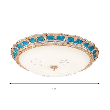 Opal Glass Domed Flush Light Fixture Countryside Led Bedroom Mounted Lamp 13/16/19.5 In Blue With