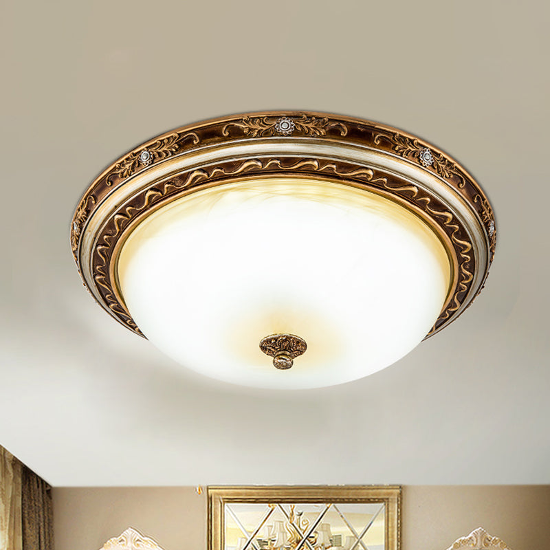 Traditional Cracked Glass Dome Led Flush Lamp Fixture In Warm/White Light Brown 13’/16’/19.5’ Wide