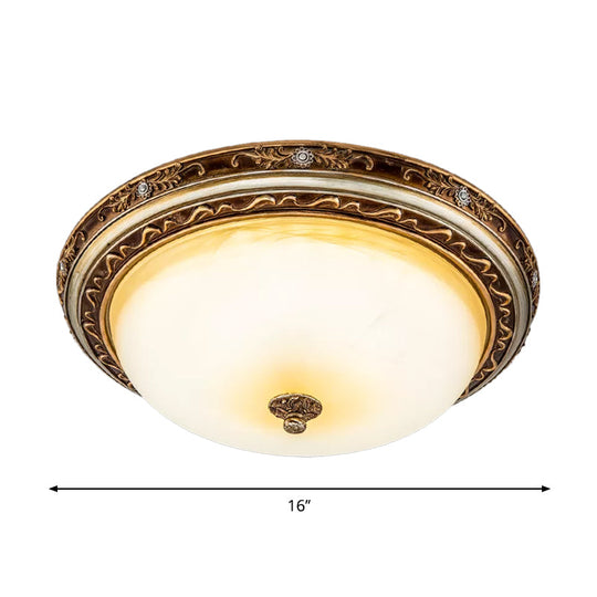 Traditional Cracked Glass Dome Led Flush Lamp Fixture In Warm/White Light Brown 13’/16’/19.5’ Wide