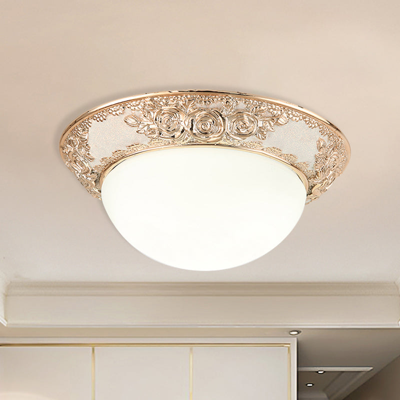 Opal Glass Dome Corridor Flush Mount Light - Country Style Led Gold Lamp