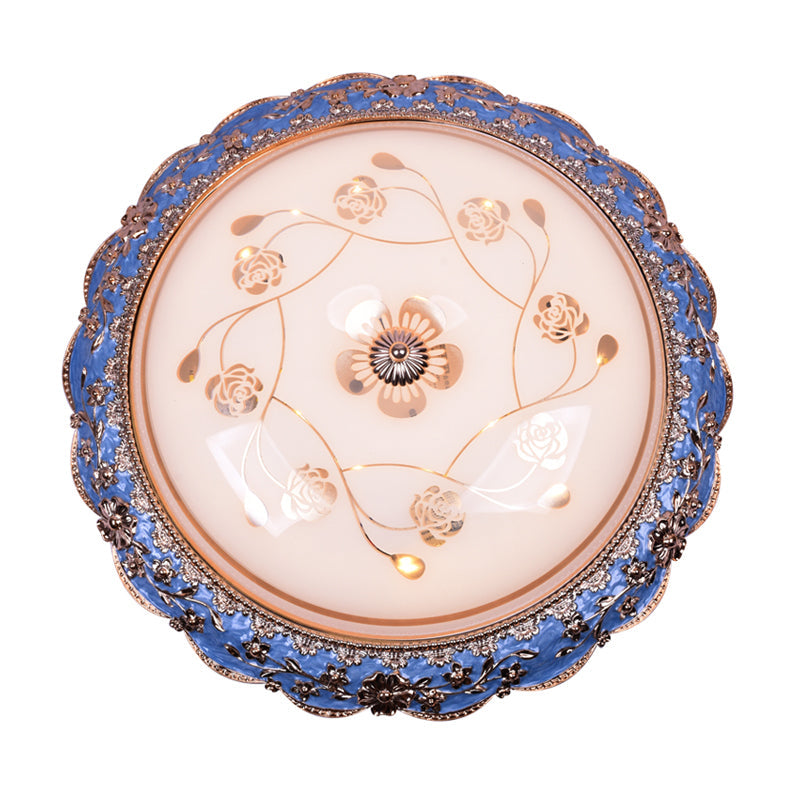 Modern Led Ceiling Mount Fixture With Blue Finish And Textured Glass - Warm/White Light