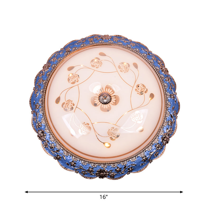 Modern Led Ceiling Mount Fixture With Blue Finish And Textured Glass - Warm/White Light 14/16/20