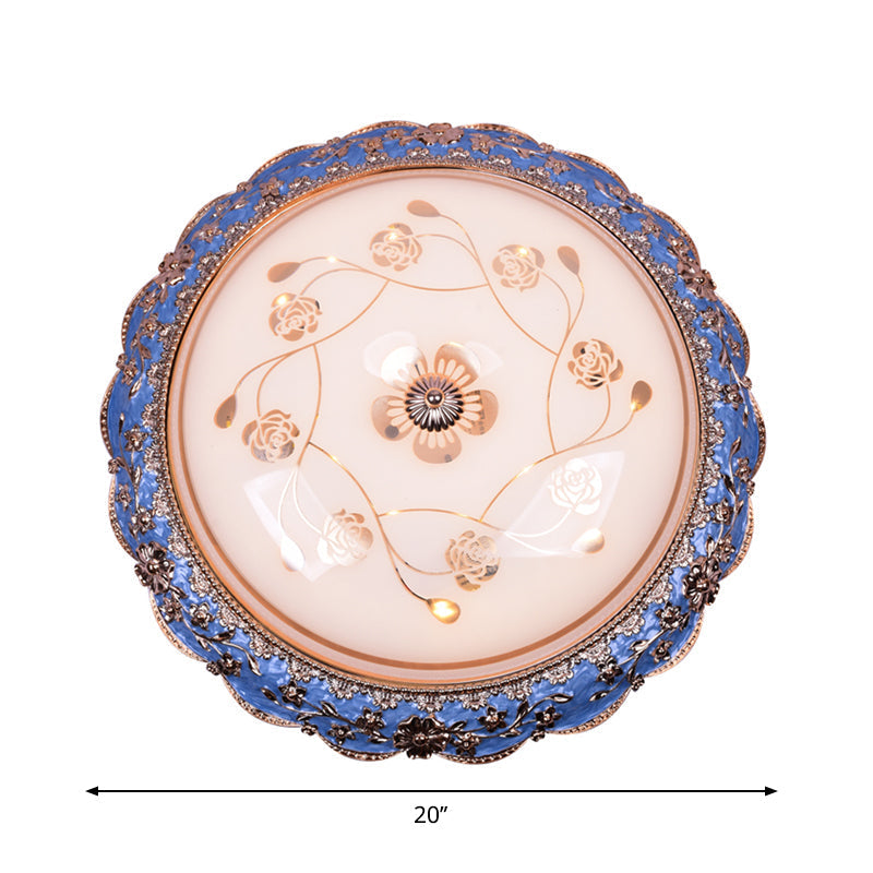 Modern Led Ceiling Mount Fixture With Blue Finish And Textured Glass - Warm/White Light 14/16/20