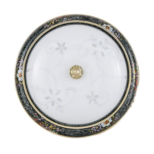 Veined Glass Led Flushmount With Bowl Shade In Black And Gold: Traditional Bedroom Lighting 3 Sizes