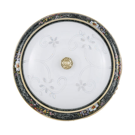 Veined Glass Led Flushmount With Bowl Shade In Black And Gold: Traditional Bedroom Lighting 3 Sizes
