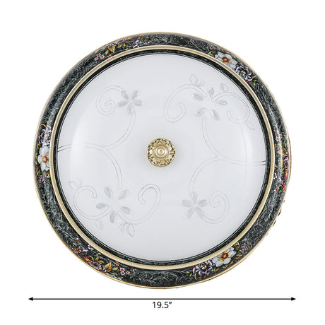 Veined Glass Led Flushmount With Bowl Shade In Black And Gold: Traditional Bedroom Lighting 3 Sizes