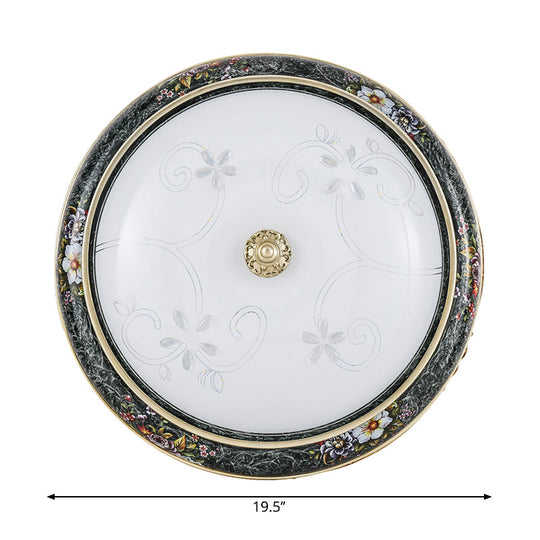 Veined Glass Led Flushmount With Bowl Shade In Black And Gold: Traditional Bedroom Lighting 3 Sizes