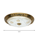 Farmhouse Textured Glass Bowl Flushmount - Led Bedroom Flush Mount Lighting In Gold With Warm/White