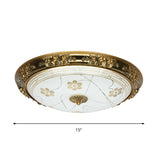 Farmhouse Textured Glass Bowl Flushmount - Led Bedroom Flush Mount Lighting In Gold With Warm/White