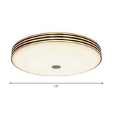 Gold Flush Traditional Led Bedroom Lamp - Cream Glass Drum Ceiling