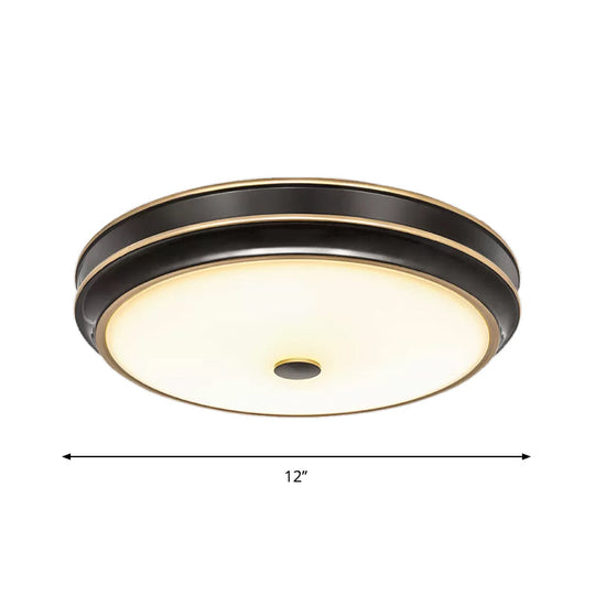 Opal Glass Black Flush Mount Led Ceiling Light - Countryside Style 12’/14’/18.5’ Diameter