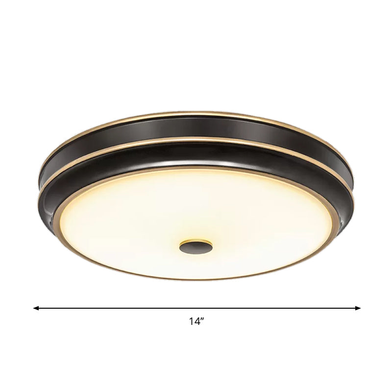 Opal Glass Black Flush Mount Led Ceiling Light - Countryside Style 12/14/18.5 Diameter