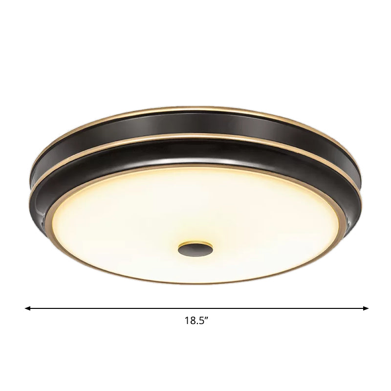 Opal Glass Black Flush Mount Led Ceiling Light - Countryside Style 12’/14’/18.5’ Diameter